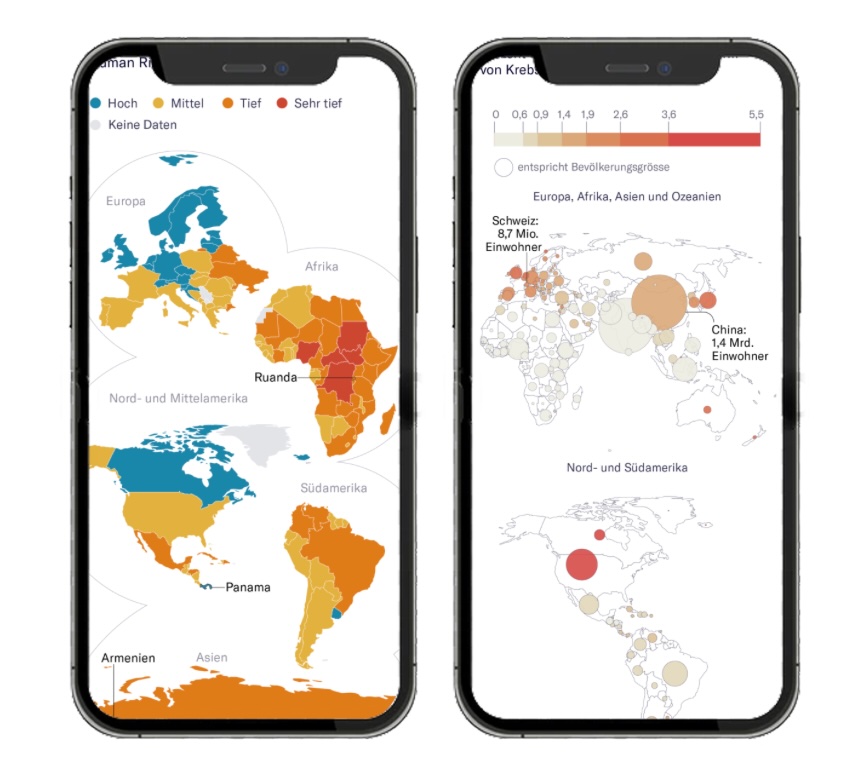 The tested types of maps: "Split continents" and "bubblemap"