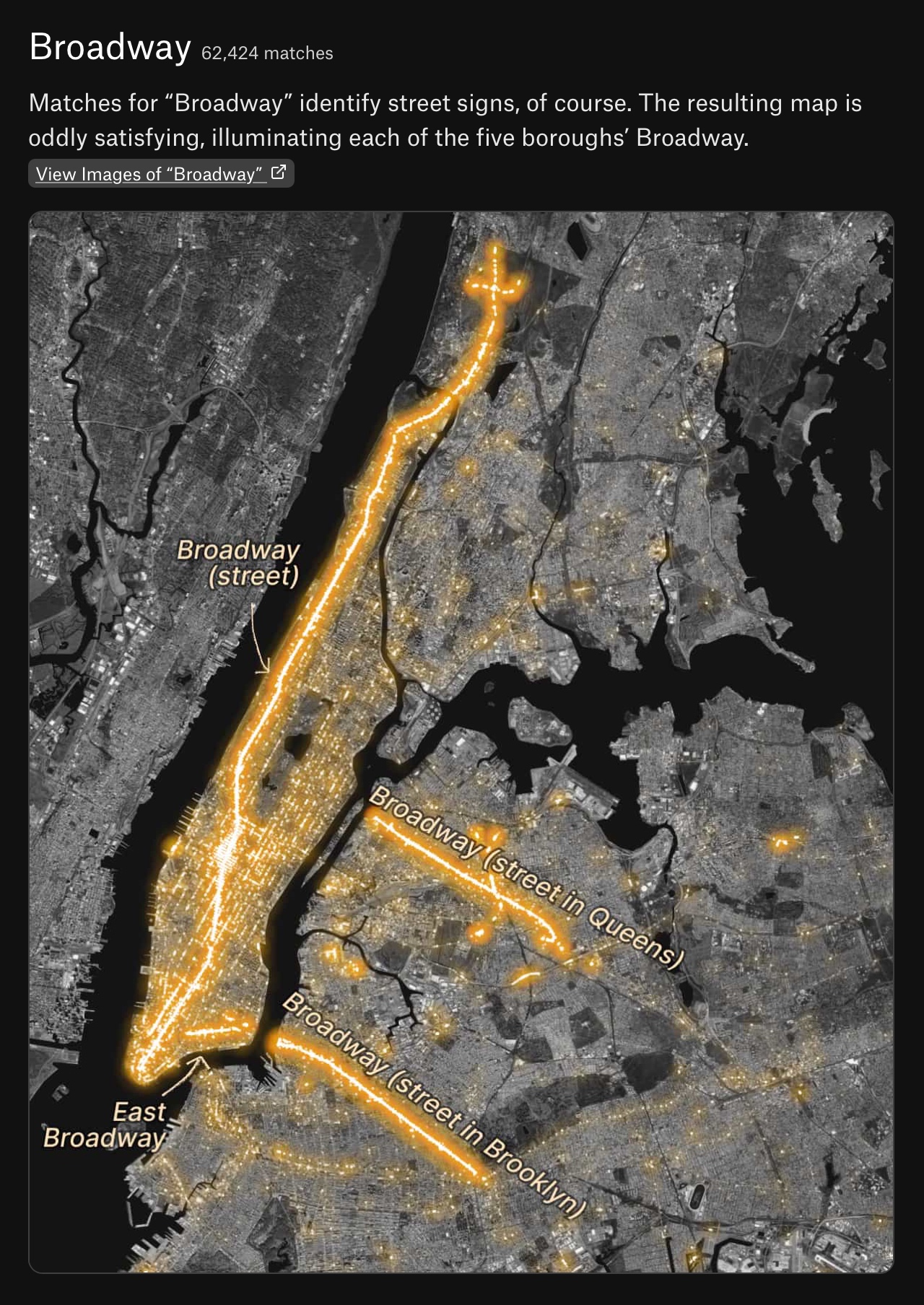 Occurrences of "Broadway" (source: Yufeng Zhao)