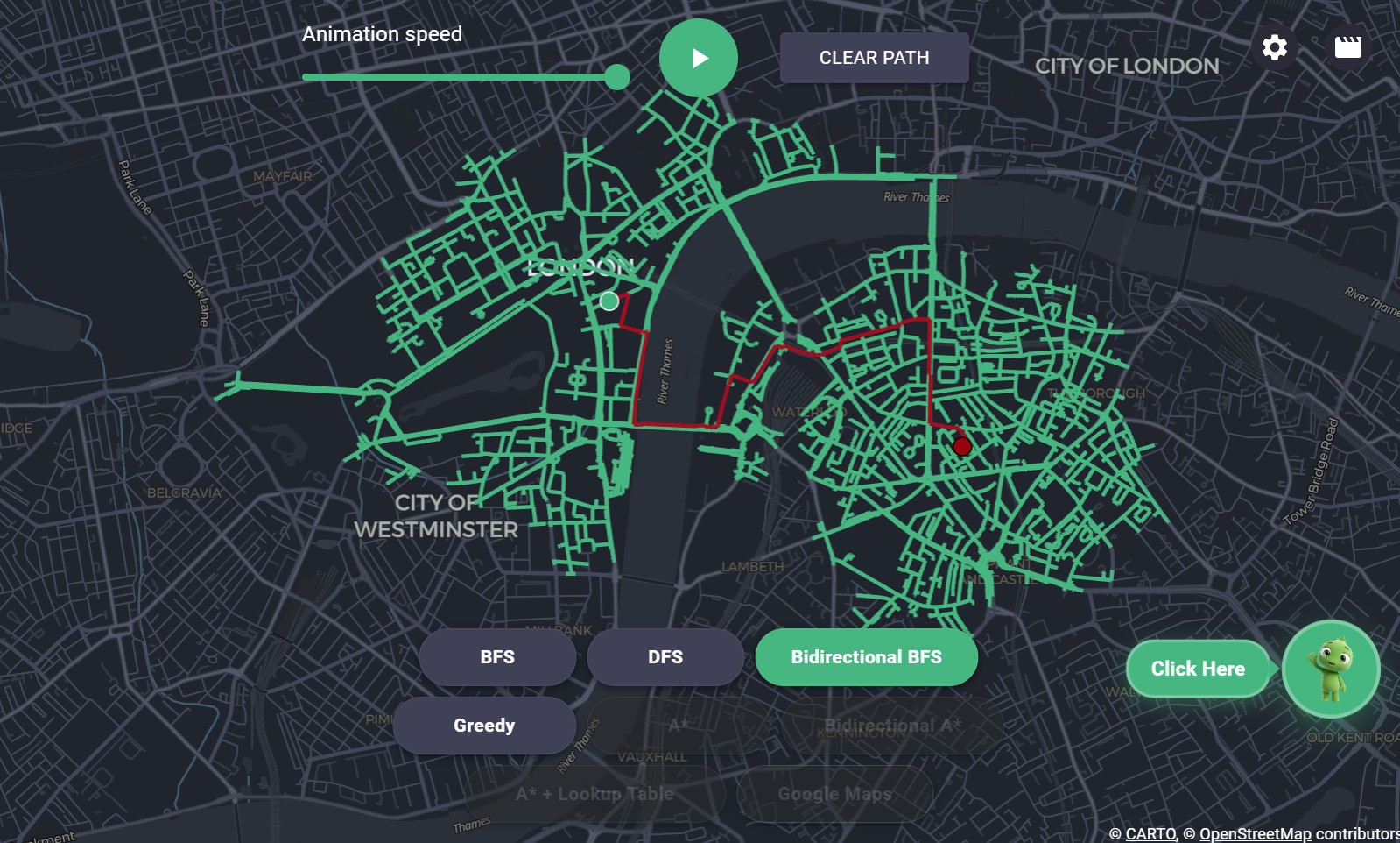 Bidirectional breadth-first search routing