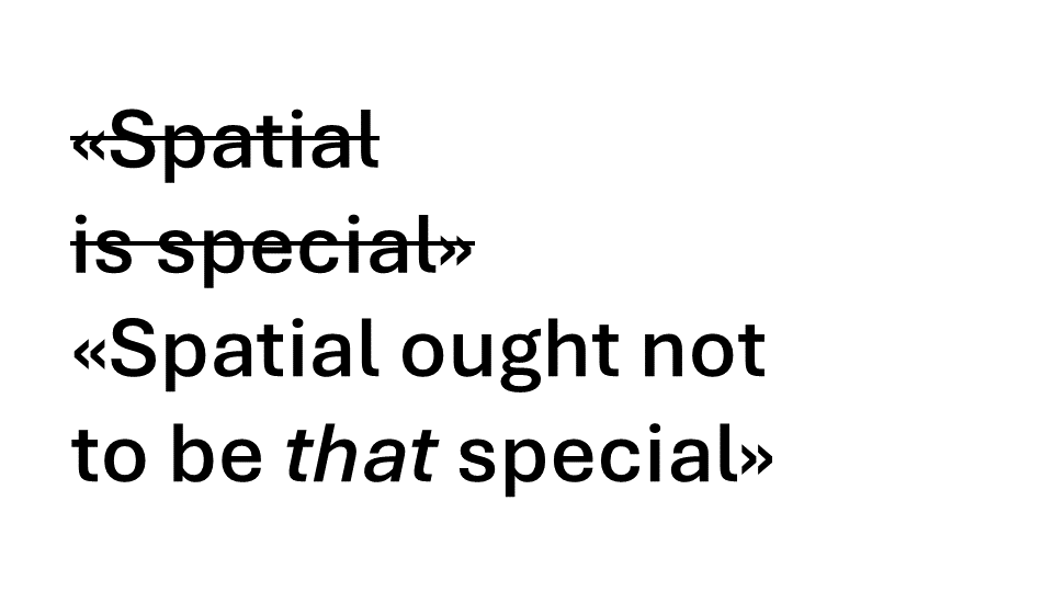 A slide from my 2024 GEOSummit webinar talk. In case you are wondering: The title of the geospatial news blog you are reading has a gently ironic ring, in my ears.